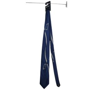 Puritan Mens Navy Blue Geometric Pattern Silver Grey Silk‎ Like Formal Necktie